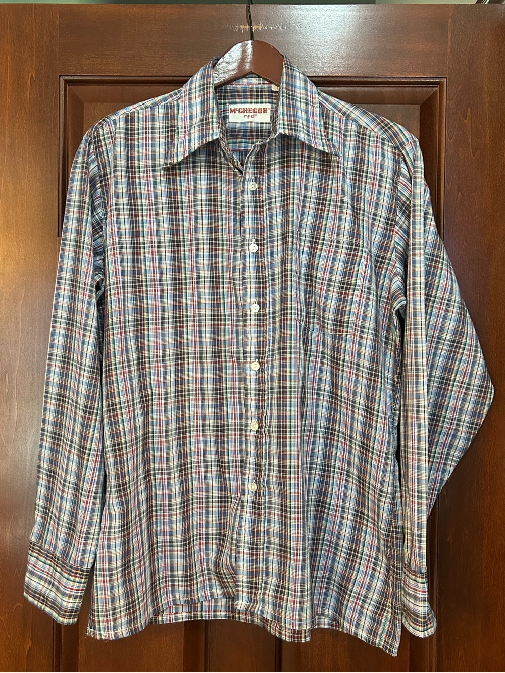 Vintage McGregor Plaid Button Front Shirt Mens Large Lightweight 70s Preppy